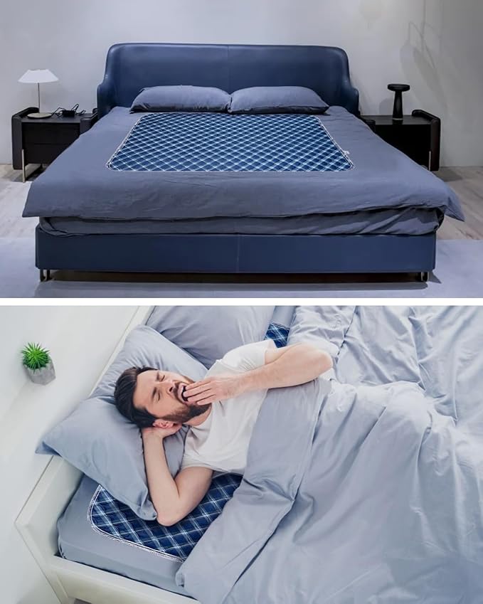 Non-Slip Bed Pads for Incontinence Washable (36" x 72"|2 Pack), Navy Blue Grid, Waterproof Bed Pads, Bed Wetting Pads for Bed, Sofa, Floor, Resuable Underpads for Adults, Seniors, Pet