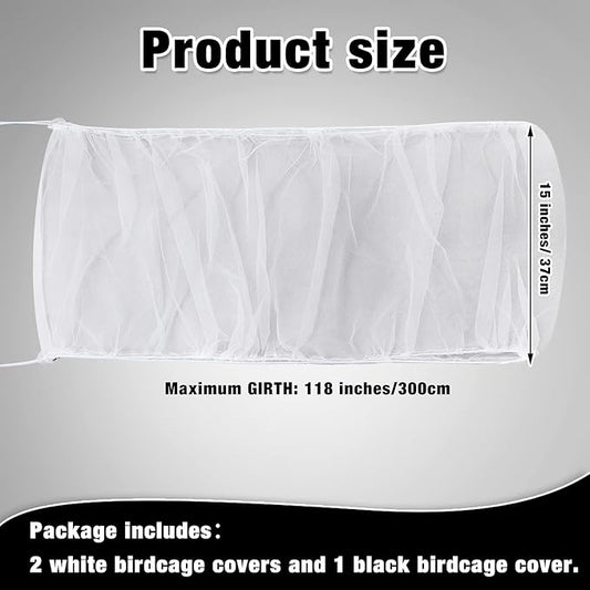 3 Pieces Large Adjustable Bird Cage Cover Seed Feather Catcher Birdcage Nylon Mesh Net Cover Soft Skirt Guard for Parakeet Macaw African Round Square Cage (118 x 15 Inch in Circumference and Width)