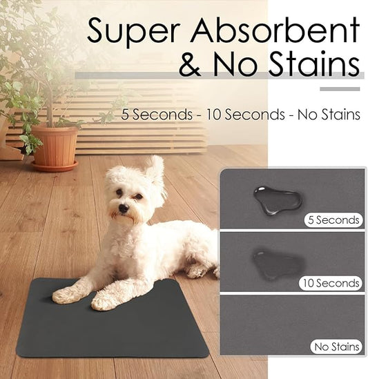 ThinkPet Dog & Cat Food Mat - Pet Feeding Mat for Food & Water Bowl, Puppy Placemat, Nonslip, Waterproof, 15.7" 11.8" - Grey