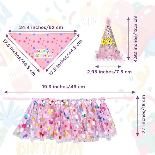 Dog Birthday Bandana with Hat and Dress Girl Set Puppy Birthday Party Supplies Cute Tutu Skirt Outfit for Small Medium Large Dogs Decorations