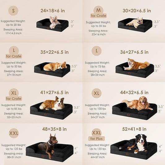 EHEYCIGA Orthopedic Dog Bed for Small Dogs, Waterproof Memory Foam Small Dog Beds with Sides, Non-Slip Bottom and Egg-Crate Foam Medium Pet Couch Bed with Washable Removable Cover, Black