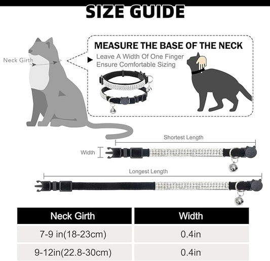 EXPAWLORER Soft Velvet Safe Cat Collars for Girl Cats - Rhinestones Bling Diamante Adjustable Collars Breakaway- Chirstmas Cat Clollar Gifts with Bells for Boy Cats Kitty and Small Dogs