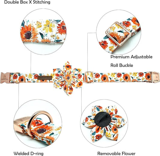 Lionheart Glory Floral Dog Collar with Flowers - Soft, Durable & Adjustable for Large Dogs