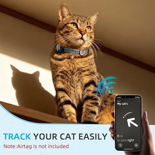 Airtag Cat Collar Breakaway with QR Code Name Tag, Reflective cat Collar airtag Holder with Bell, Cat ID Tag Personalized, Ultra-Durable, Adjustable, Quick Release, Fits Small Large Cats, Blue