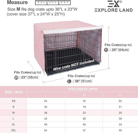 Explore Land Pattern Dog Crate Cover for 36 Inches Wire Cage, Heavy-Duty Polyester 1 2 3 Doors Standard Metal Pet Kennel Enclosure (Princess Pink)