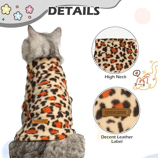 EXPAWLORER Soft Cat Sweater - Leopard Print Sweaters for Cats Only Warm Kitten Clothes, Fall and Winter Pet Coat Pullover Design Feline, Fleece Clothing Also for Puppy Small Dogs, Medium