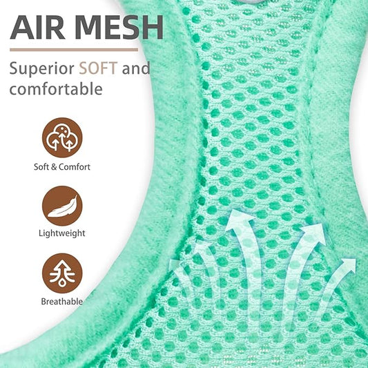 PUPTECK Adjustable Dog Harness Collar and Leash Set Step in No Pull Pet Harness for Small Medium Dogs Puppy and Cats Outdoor Walking Running, Soft Mesh Padded Reflective Vest Harnesses, Solid Green M