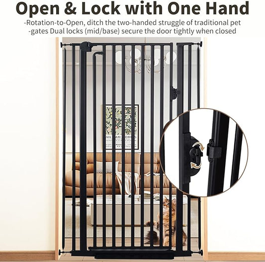 59“ Extra Tall Cat Gate for Doorway:29.4-33.4” Wide Pet Gate, Auto Close/One Handed Open, 1.34” Extra Small Gap, No Drill Pressure Mount Tall Cat Gate for Interior Stairs/Kitchens/Hallways (Black)