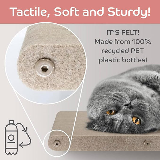 Wall Mounted Cat Steps Short Shelves (2) by Pryde Pets - Stairs for Walkways, 100% Sustainable PET Felt Feline Enrichment Climber Furniture for Indoor Cats, Modern Climbing Gym Design (Oatmeal)