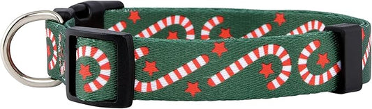 Native Pup Christmas Dog Collar- Winter Holiday Collars for Pets- Xmas Gift for Puppy- Santa, Reindeer, Snowman, Candy Cane, Red Green- Girl Boy- Small, Medium, Large Breeds (Candy Cane, Small)