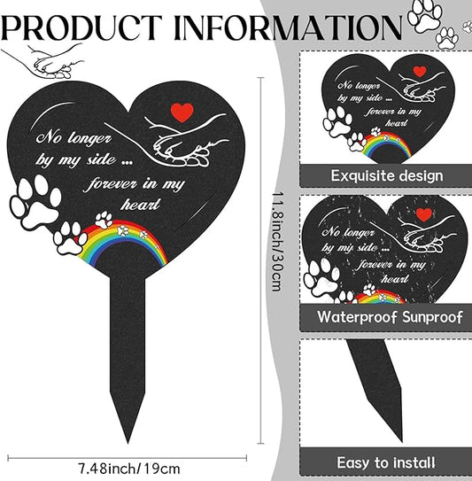 Dog Memorial Grave Stakes - Metal Pets Lover Cemetery Markers Decorations for Humans Heart Plaques Decor for Outdoor Garden Black Bridge Rainbow Personalized Sympathy Yard Remembrance Gifts