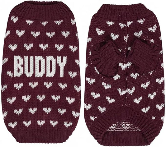 Custom Knit Sweater for Small Dogs and Cats, Personalized with Name and Heart, Soft and Cozy Holiday Pet Wear, Ideal for Winter Days, Special Occasions, and Valentine's Gift
