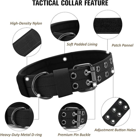 Tactical Dog Collar Military Adjustable Dog Collars Soft Nylon Training Collar with Patch Heavy Duty Metal Buckle Collars for Medium Large Dogs (Black-1, XL)