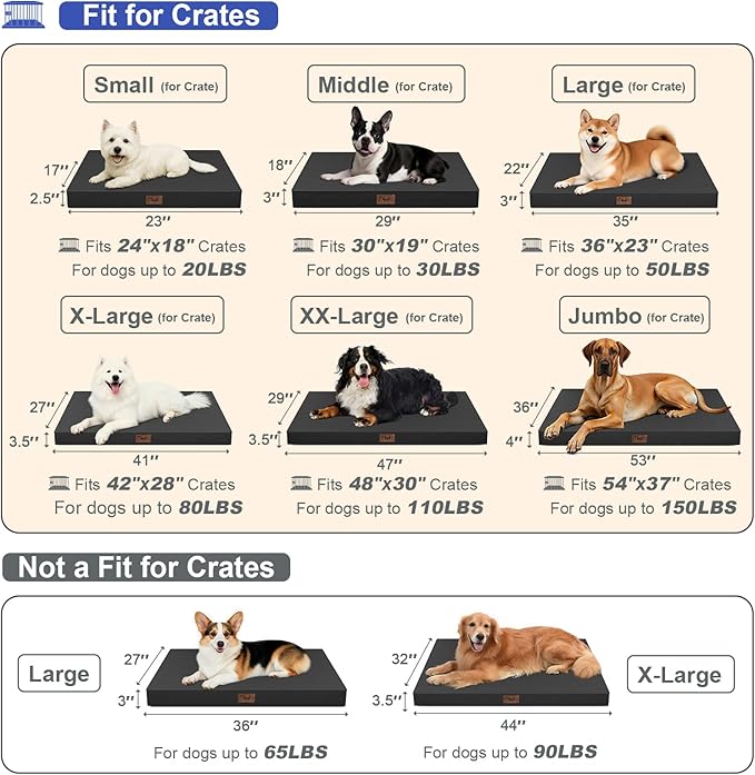 Outdoor Extra Large Dog Bed, Jumbo Waterproof Dog Bed for Large Dogs, Orthopedic Egg Crate Foam Pet Mat with Removable Oxford Cooling Cover, Black