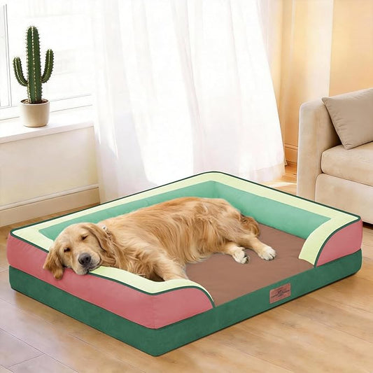 Comfort Expression Orthopedic Dog Bed for Extra Large Dogs 45x35 Inch, Waterproof Egg Crate Foam XL Pet Bed with Removable Bolsters, Dog Couch with Washable Cover & Non-Slip Bottom, Watermelon Mist