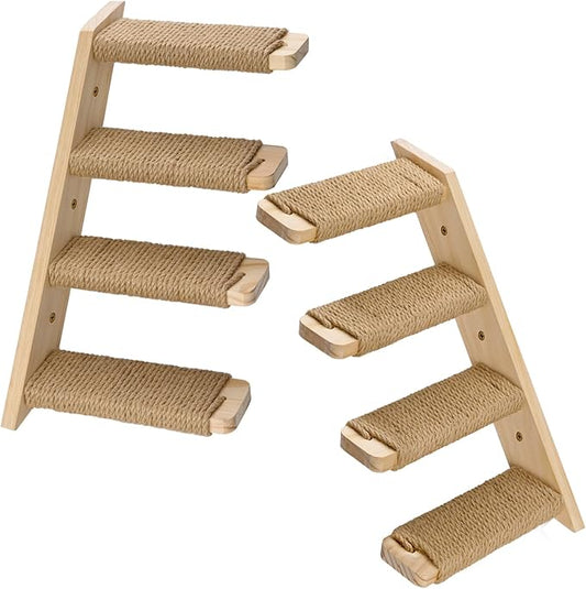 2 Pack 4 Steps Cat Wall Shelves and Stairs with Sisal Rope.Cat Wall Steps/Ladder Furniture & cat Tree Supplies(Catstairs 2Pack-4Steps)