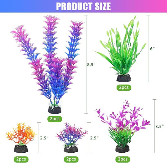 AQUANEAT Artificial Fish Tank Plants, Aquarium Decorations, Purple Plastic Accessories, 10pcs