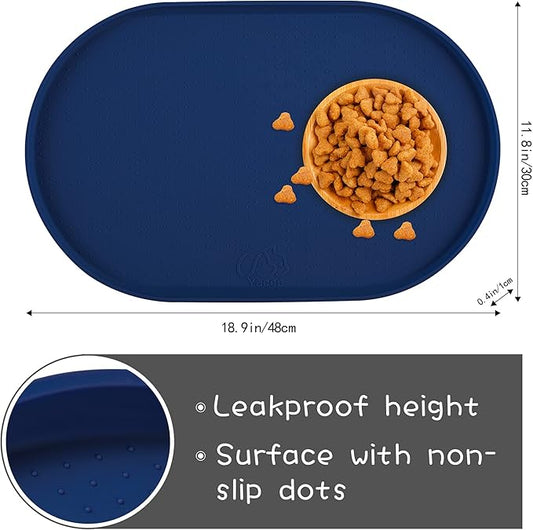 100% Waterproof 0.5" Raised Edge BPA Free Silicone Dog Food Mat, Pet Cat Feeding Mats Contain Spills Protects Floors, Placemats for Cats and Dogs Water Bowl Dishwasher. (Small, Navy)
