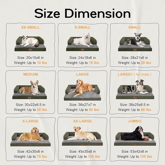 Dog Bed Medium Size Dog-Orthopedic Waterproof Bed for Dogs,Foam Couch Sofa with Washable Removable Cover & Non-Slip Bottom-Dark Green