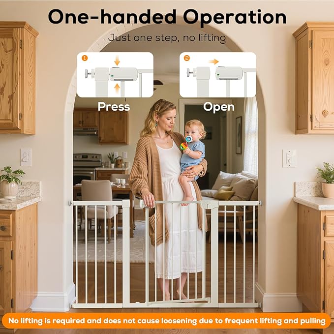 29.5-40.6" Magnetic Baby Gate for Stairs, Baby Safety Essentials, Auto Close Gate for Doorways, Easy Install Pressure Mounted Dog Gate Indoor, Pet Gates for Dogs, White (2 Pack)