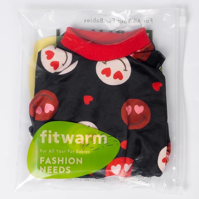 Fitwarm Hearts Eyes Smily Face Dog Pajamas, Cozy Valentines Outfit for Small Dogs Boy Girl, Festive Pet Clothes, Black, Red, Medium
