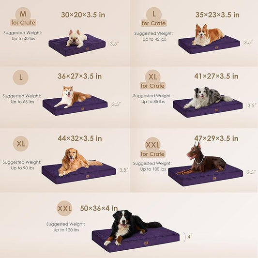 EHEYCIGA Orthopedic XL Dog Beds for Extra Large Dogs with Removable Washable Cover, Purple, 44x32