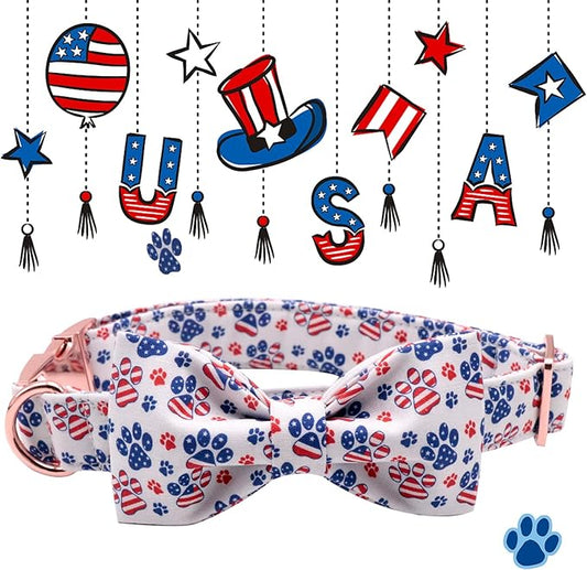 Lionheart Glory American Flag Dog Collar with Bow, Adjustable for Large Dogs