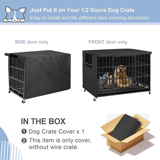 Explore Land Dog Crate Cover Heavy Duty Polyester Pet Kennel Sunshade Universal Fit for 18 inches Wire Cage (Black)