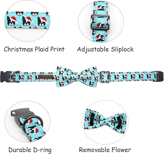 Dog Collar, Christmas Dog Collar Plaid Pet Collar Bow Holiday Bows Girl Boy Puppy Collar Adjustable Pet Collar for Medium Dogs
