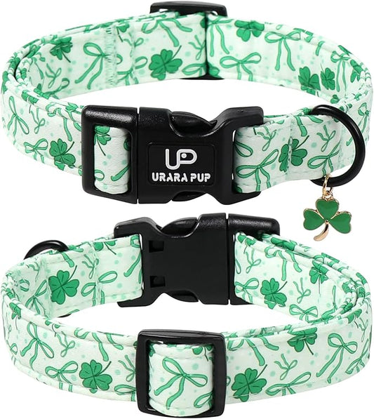 St. Patrick's Day Dog Collar, UP URARA PUP Shamrock Adjustable Pet Collar with Quick Release, Daily Dog Accessories for Small Medium Large Dogs