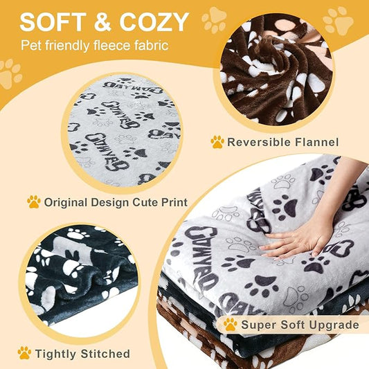 Dog Blankets 3 Pack for Large Medium Pet Cat, Soft Fuzzy Washable Blanket, 41 x 31 inch, Dog Blanket for Dogs Kennels & Beds, Sofas, Furniture, Gifts Puppy Essentials, Black/Brown/Gray