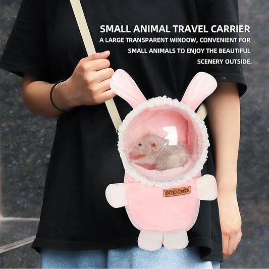 Sugar Glider Bonding Pouch Bonding Pouch Carry for Rat Syrian Hamster Hedgehog Small Pocket Pets, Gerbil Travel Bag Cute Bunny-Shaped Outing Bag with Large Transparent Window(Pink)