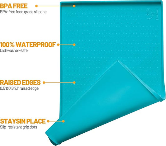 Hubulk Dog Feeding Mat,100% Waterproof Food Grade Silicone Pet Food and Water Bowl Placemat,Dishwasher, High Raised Edge to Prevent Spills,Nonslip Tray to Stop Messes on Floor(28"x18"x0.8", Green)