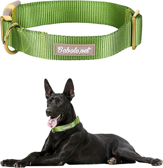 Nylon Dog Collar - Adjustable Green Soft Webbing Dog Collars for Small Medium Large Dogs Boy Girl Puppy Collar with Safety Metal Buckle L