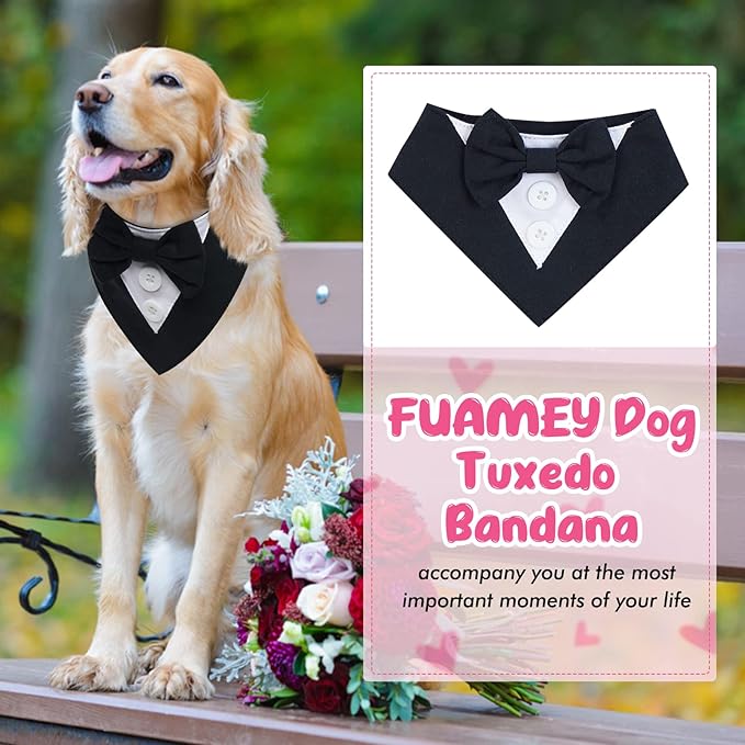 FUAMEY Dog Tuxedo for Small Dogs,Dog Formal Suit Dogs Attire Pet Bow Tie Puppy Party Costumes Cat Tux Outfits Pets Bandana Cosplay Adjustable Bowties Wedding Birthday Valentines Black S