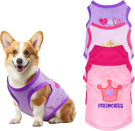 4 Pack Dog Shirts Summer Printed Puppy Clothes Cute Sleeveless Pet T Shirts Dog Clothes for Small Medium Dogs Cats Girl(M)