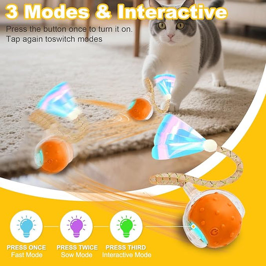 Interactive Cat Toys Ball for Indoor Cats,Automatic Cat Toy with Elastic Mesh Tail,Rechargeable Rolling Kitten Toy,Cat Enrichment Toys for Indoor Cats (Red1, Cat Toy Ball)