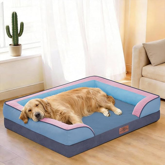 Comfort Expression Orthopedic Dog Bed for Extra Large Dogs 45x35 Inch, Waterproof Egg Crate Foam XL Pet Bed with Removable Bolsters, Dog Couch with Washable Cover & Non-Slip Bottom, Enchanted Cove