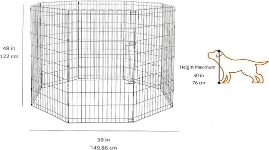 Amazon Basics Foldable Octagonal Metal Exercise Dog Playpen, Indoor/Outdoor, No Door, 8 Panels, 24 x 48 Inches, Rust-Resistant, X-Large, Black