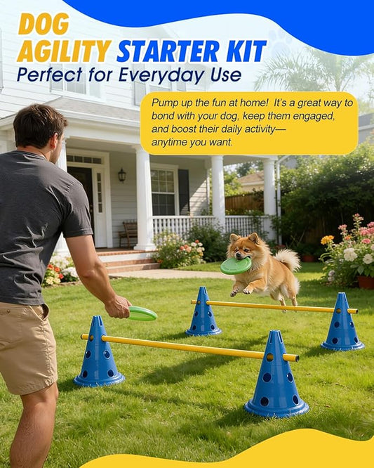 Dog Agility Hurdle Cone Set, Dog Agility Course Backyard Set with Height Adjustable Crossbar for Rehabilitation & Beginners, Dog Agility Equipment for Dog Obstacle Course Training Starter - 12 Inch