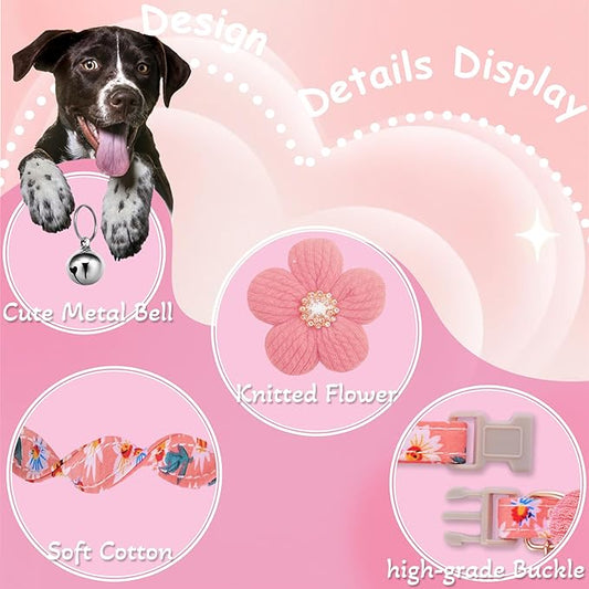 Large Dog Collar with Flower, Dog Collars for Large Dogs Collar for Girl Cute Dog Collar with Bell, Adjustable Length
