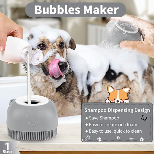 Comotech 3PCS Dog Bath Brush | Dog Shampoo Brush |Scrubber for Bath | Grooming/Washing Brush Scrubber (Gray Gray White)