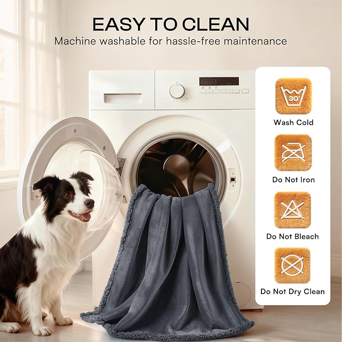 Luciphia Waterproof Pet Blanket, Liquid Pee Proof Dog Blanket for Sofa Bed Couch, Reversible Sherpa Fleece Furniture Protector Cover for Small Medium Large Dogs Cats, Dark Gray Large(65" x 57")