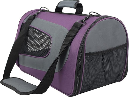EliteField Deluxe Soft Pet Carrier (3 Year Warranty, Airline Approved), Multiple Sizes and Colors Available (20" L x 11" W x 11" H, Purple+Gray)