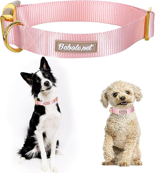 Nylon Dog Collar - Adjustable Pink Soft Webbing Dog Collars for Small Medium Large Dogs Boy Girl Puppy Collar with Safety Metal Buckle L