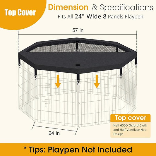 Dog Pen Pet Playpen Dog Fence Pad Indoor Foldable Metal Wire Exercise Puppy Play Yard Pet Enclosure Cover Outdoor (Only Top Cover, Playpen Not Included)