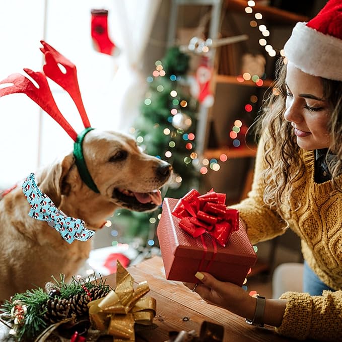 Dog Collar, Christmas Dog Collar Plaid Pet Collar Bow Holiday Bows Girl Boy Puppy Collar Adjustable Pet Collar for X-Large Dogs