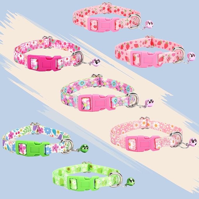 Puppy Collar with Bell,Nylon - Adjustable XXS/XS/S Tiny Dog & Cat Collar for Small Breeds,Soft Pink Collar with Quick-Release Buckle(Spring XS)