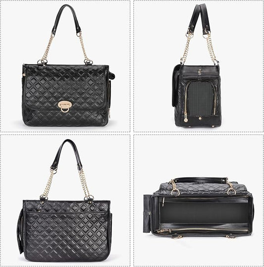 Fashion Pet Carrier Dogs Cat Small Animals Purse Bag, Leather Pet Carriers Dog Puppy Kitten Tote Travel Handbag TSA Airline-Approved