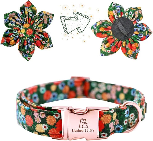 Lionheart Glory Floral Dog Collar - Adjustable, X-Large, Cute Floral Pattern